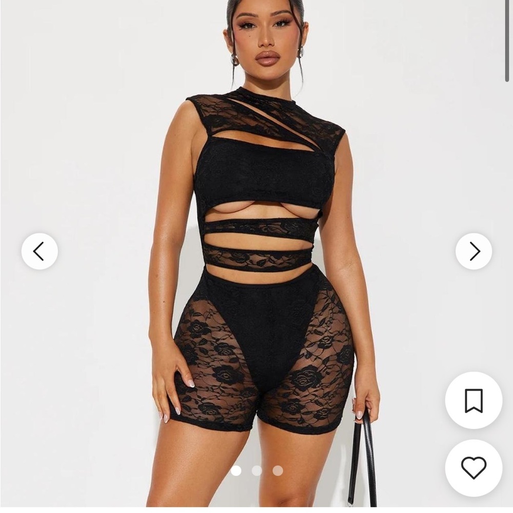 Fashion Nova Black Lace Cutout Bodysuit